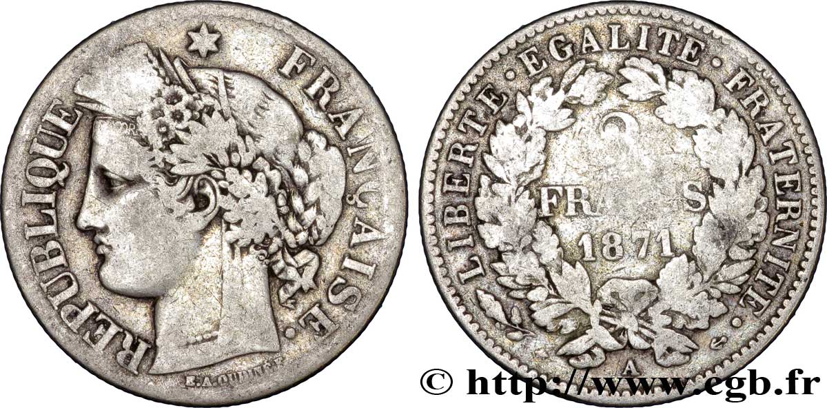 2 francs Cérès, avec légende 1871 Paris F.265/4 F12 