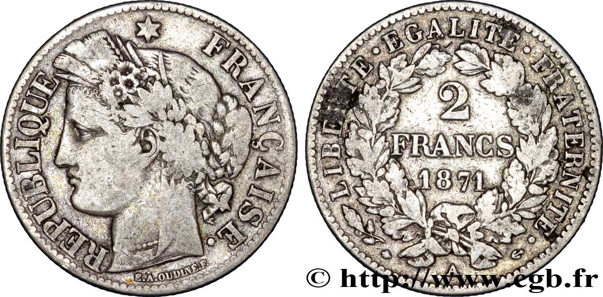 2 francs Cérès, avec légende 1871 Paris F.265/4 TB20 