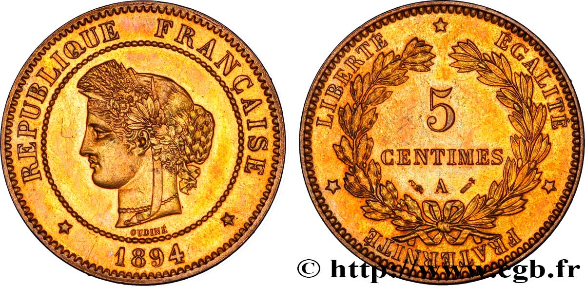 5 centimes Cérès 1894 Paris F.118/36 SPL63 