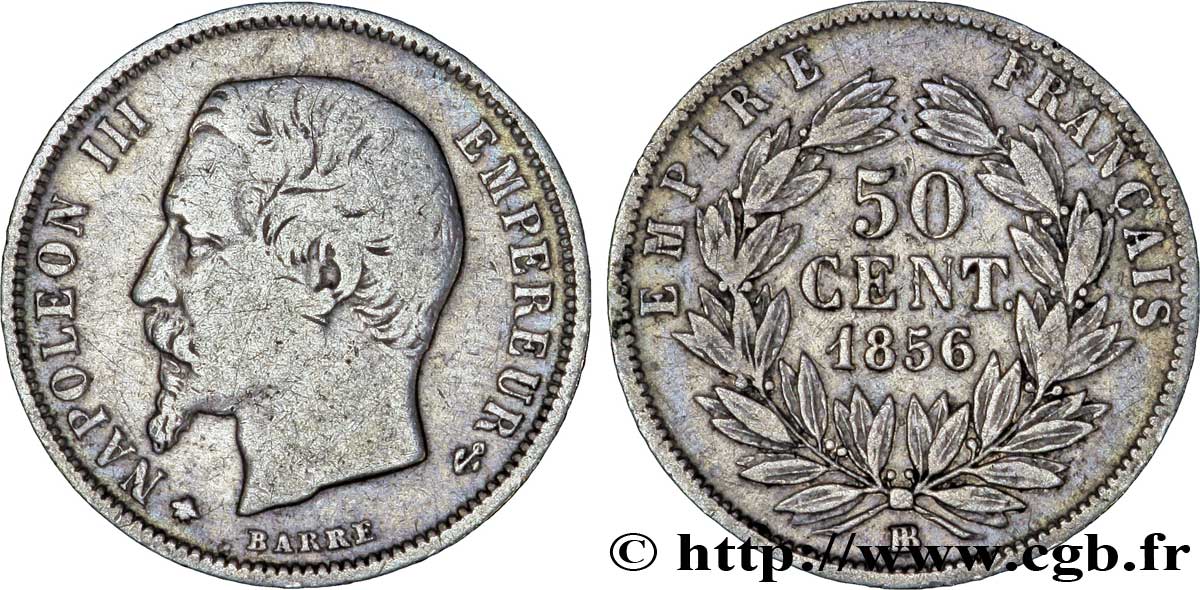 50 centimes Napoléon III, tête nue 1856 Strasbourg F.187/6 TB35 