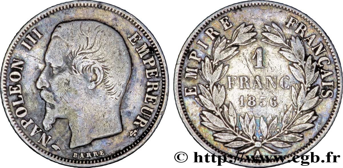 1 franc Napoléon III, tête nue 1856 Paris F.214/6 TB28 
