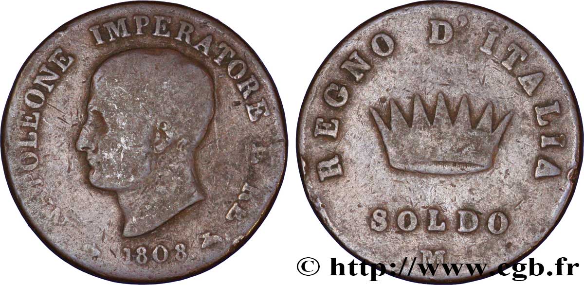 Soldo Napoléon Empereur et Roi d’Italie, 1er type 1808 Milan M.297  F12 