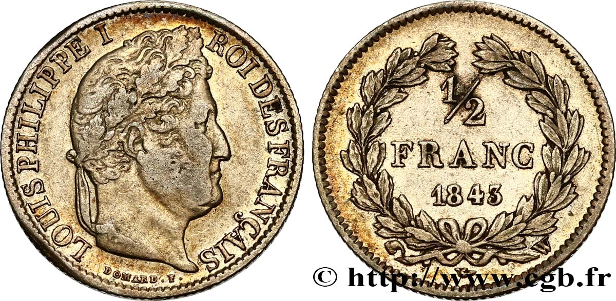 1/2 franc Louis-Philippe 1843 Lille F.182/102 XF40 