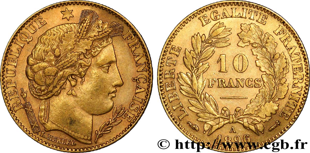10 francs or Cérès, Troisième République 1896 Paris F.508/4 TTB52 