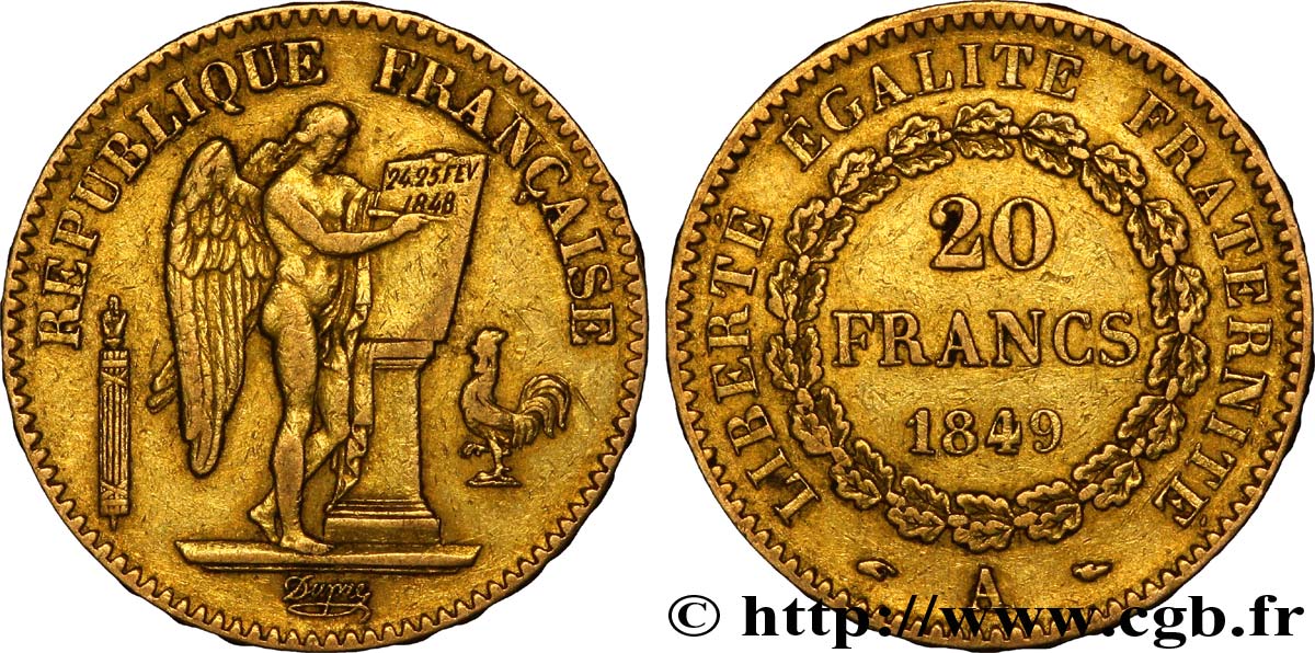 20 francs or Génie, IIe République 1849 Paris F.528/2 MBC48 