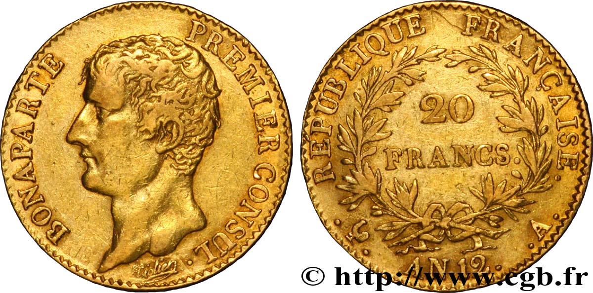 20 francs or Bonaparte Premier Consul 1804 Paris F.510/2 XF48 