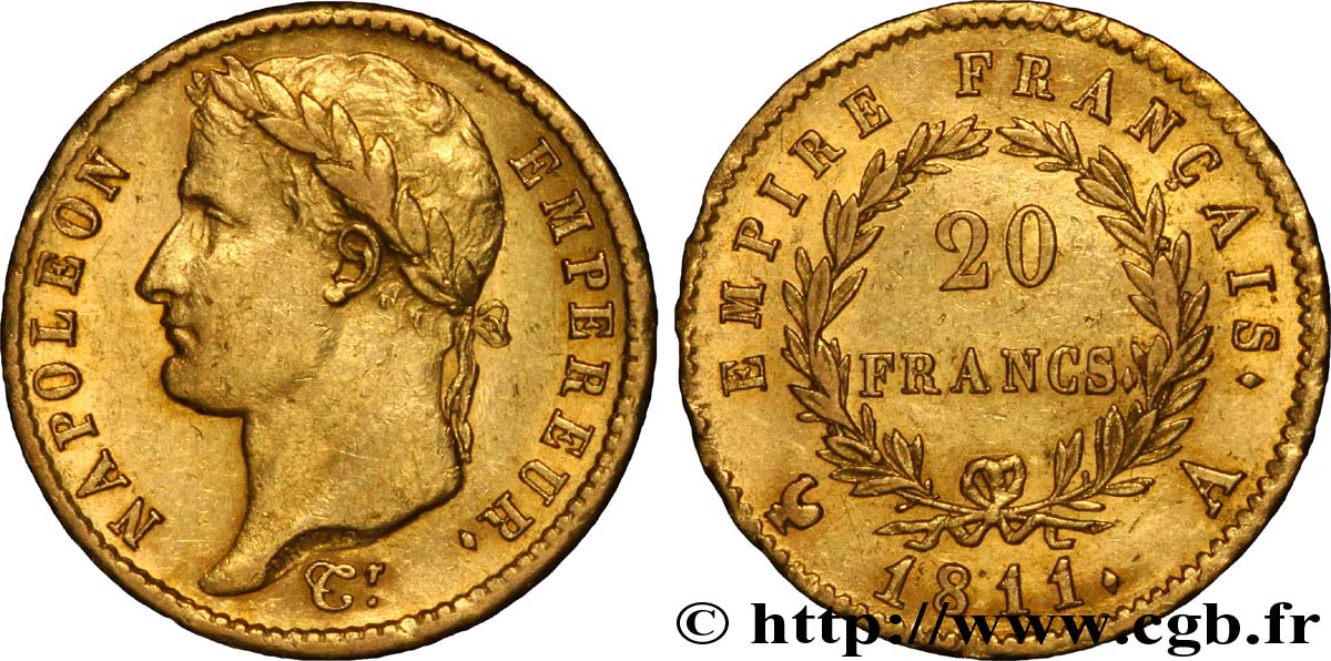 20 francs or Napoléon tête laurée, Empire français 1811 Paris F.516/16 MBC53 