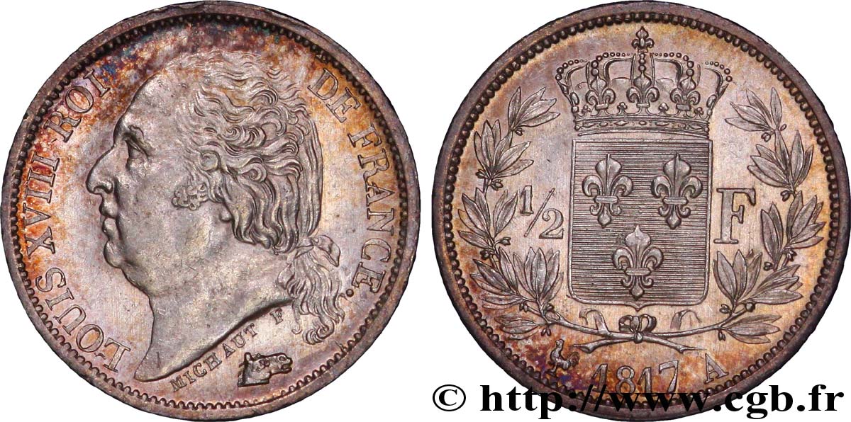 1/2 franc Louis XVIII 1817 Paris F.179/9 SPL61 
