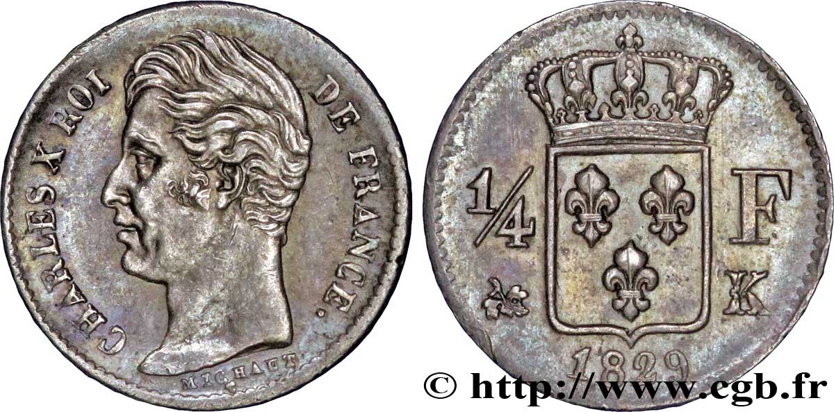 1/4 franc Charles X 1829 Bordeaux F.164/34 SUP61 