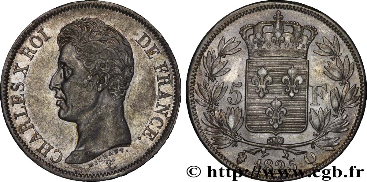 5 francs Charles X, 1er type 1825 Perpignan F.310/13 TTB53 