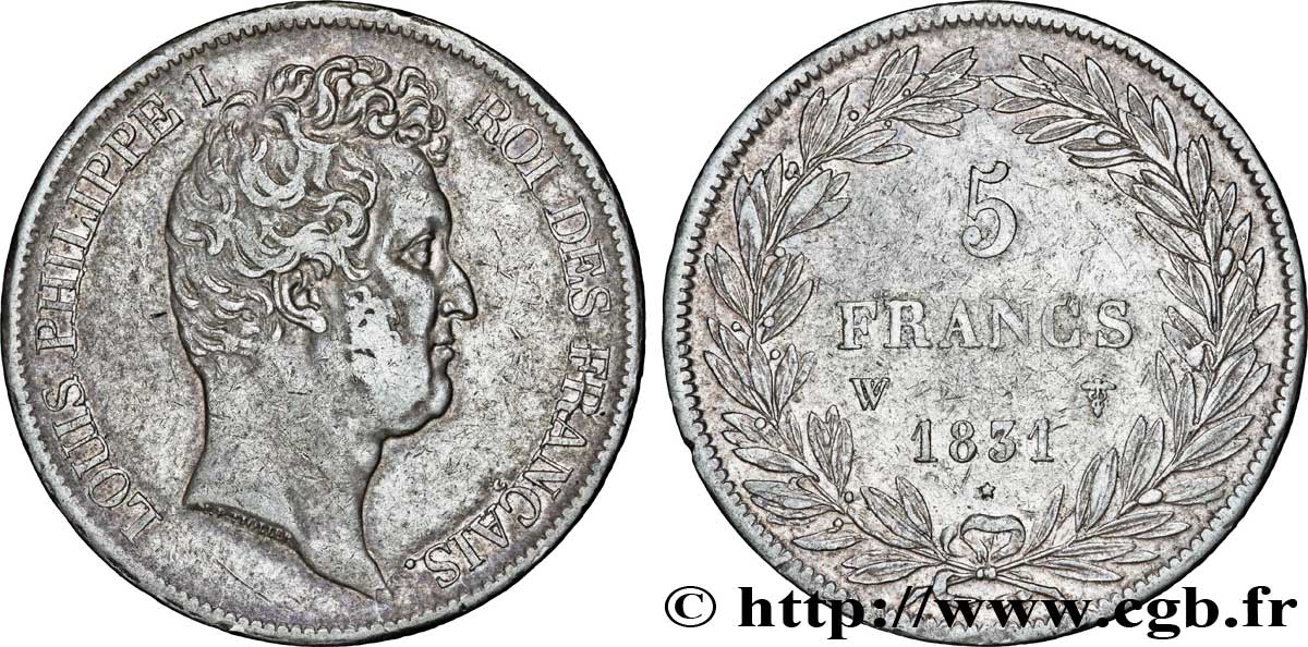 5 francs type Tiolier avec le I, tranche en creux 1831 Lille F.315/27 SS45 