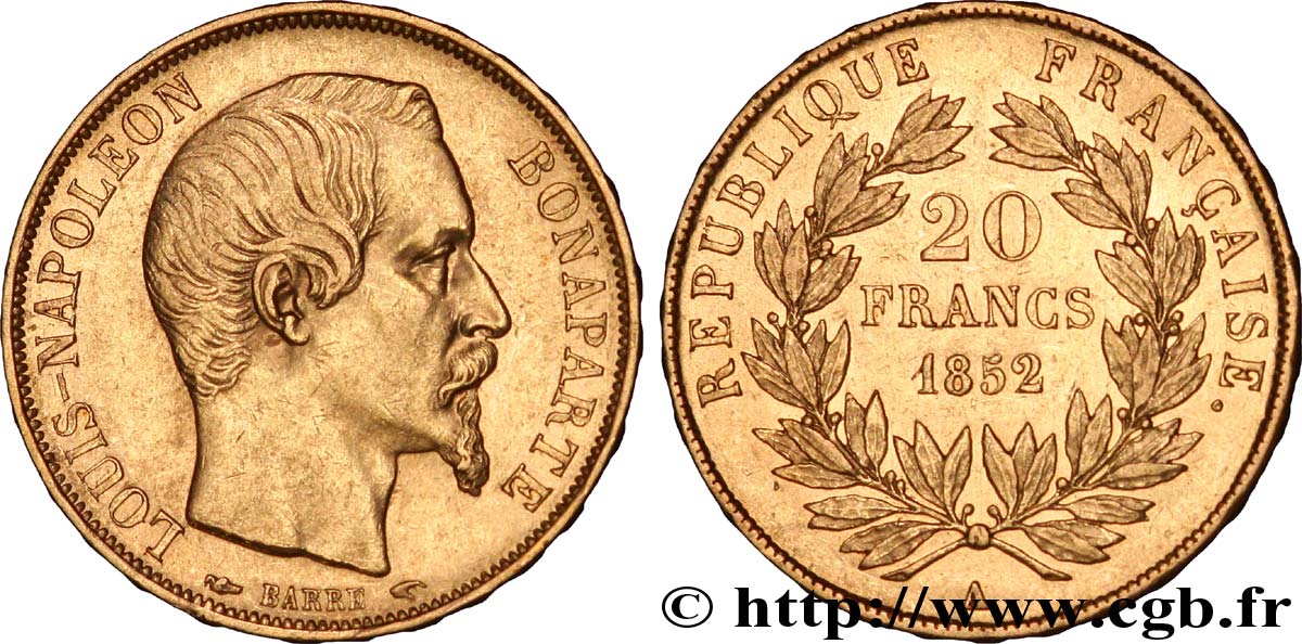 20 francs or Louis-Napoléon 1852 Paris F.530/1 AU52 
