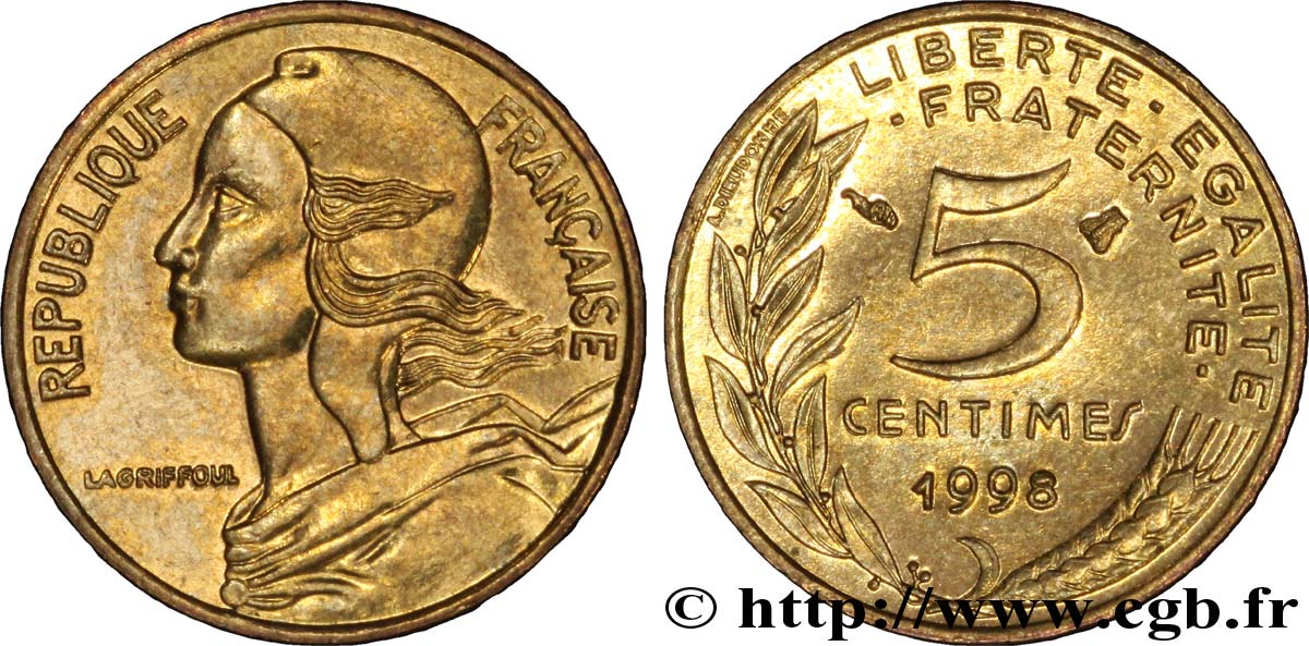 5 centimes Marianne 1998 Pessac F.125/42 SUP62 