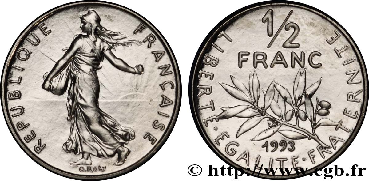 1/2 franc Semeuse, BU (Brillant Universel), frappe médaille 1993 Pessac F.198/35 MS65 