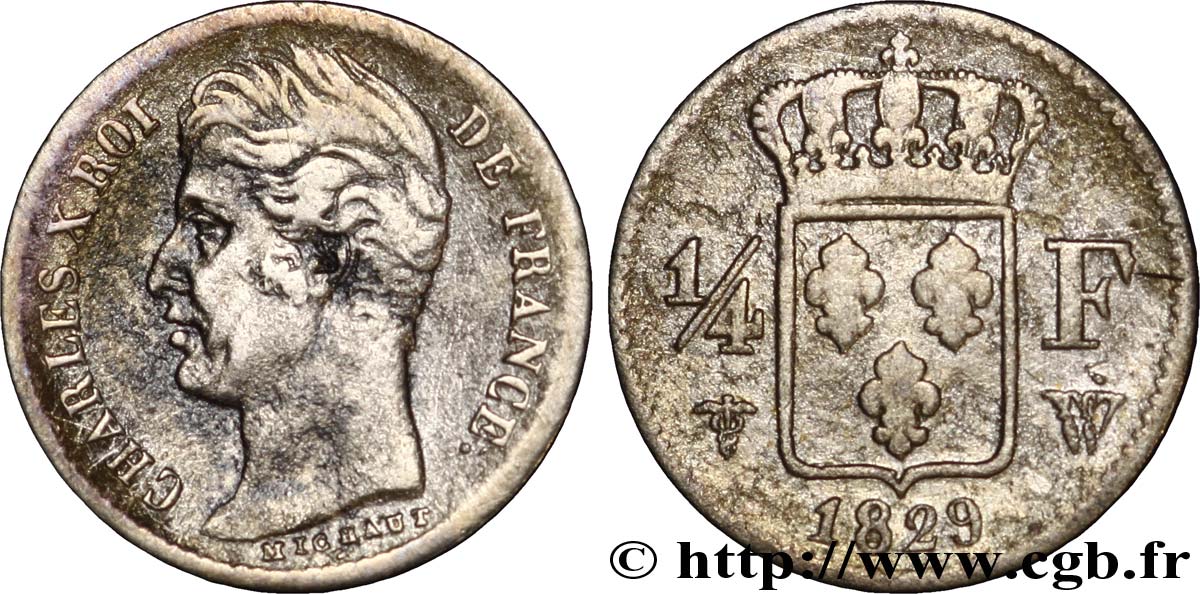1/4 franc Charles X 1829 Lille F.164/38 VG10 