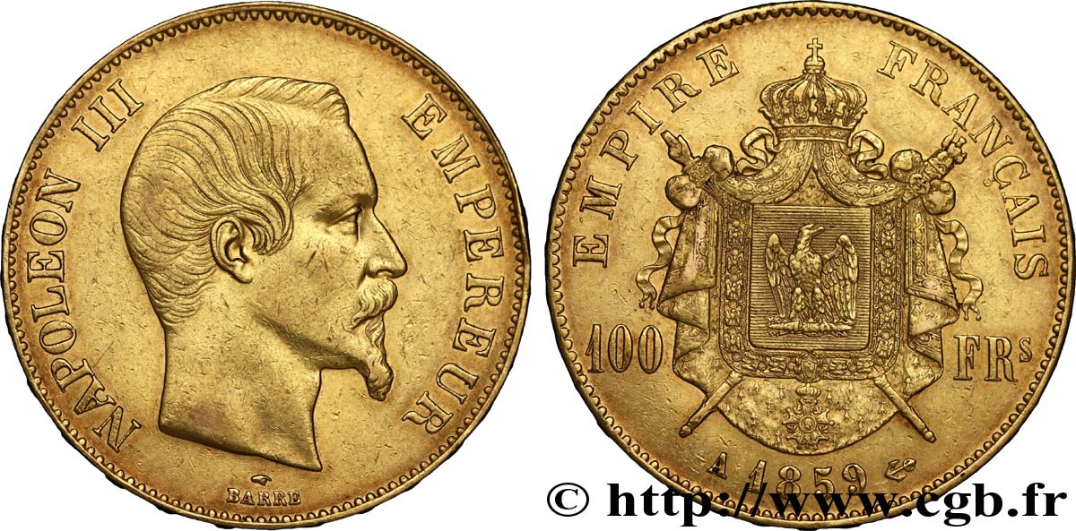 100 francs or Napoléon III, tête nue 1859 Paris F.550/7 TTB45 