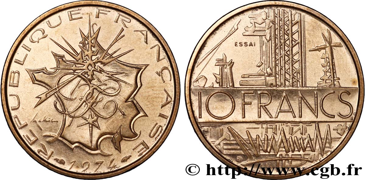 Essai de 10 francs Mathieu, tranche A 1974 Pessac F.365/1 FDC65 