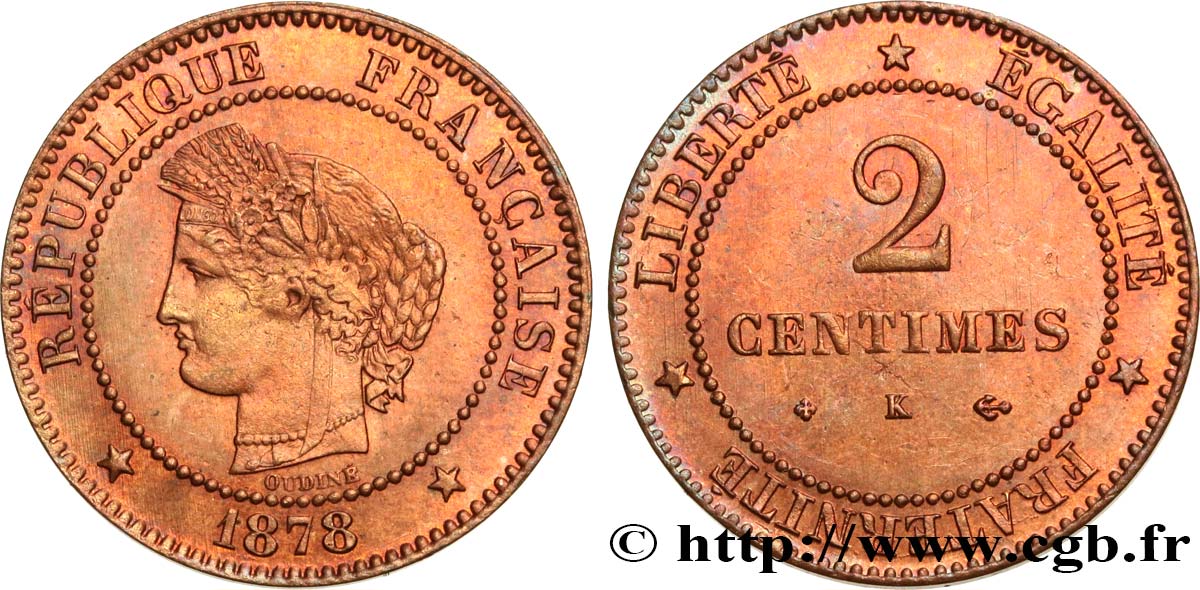 2 centimes Cérès 1878 Bordeaux F.109/4 MS63 