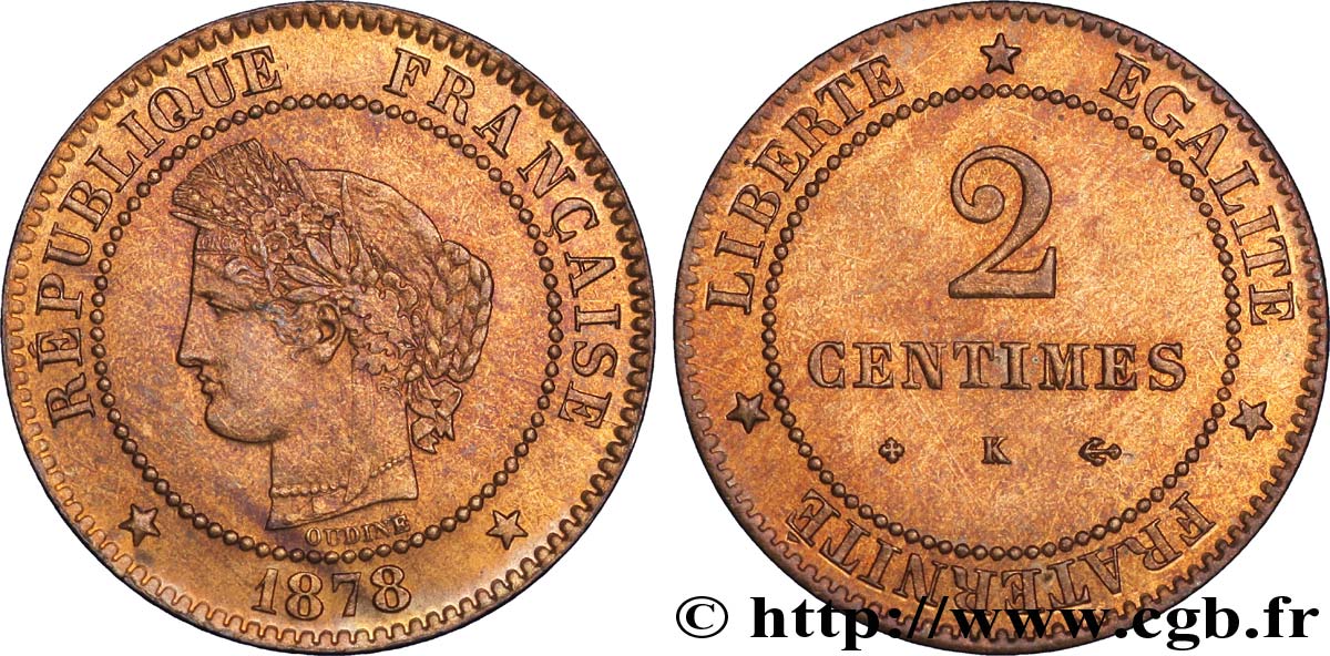 2 centimes Cérès 1878 Bordeaux F.109/4 SPL64 