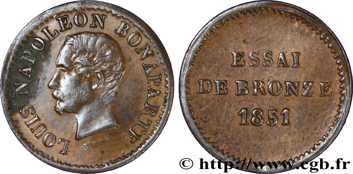 Essai de bronze au module de un centime, Louis-Napoléon Bonaparte 1851 Paris VG.3297  MBC50 