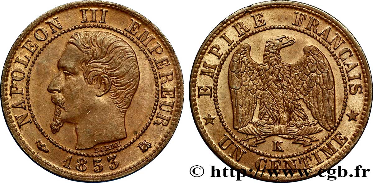 Un centime Napoléon III, tête nue 1853 Bordeaux F.102/5 AU52 