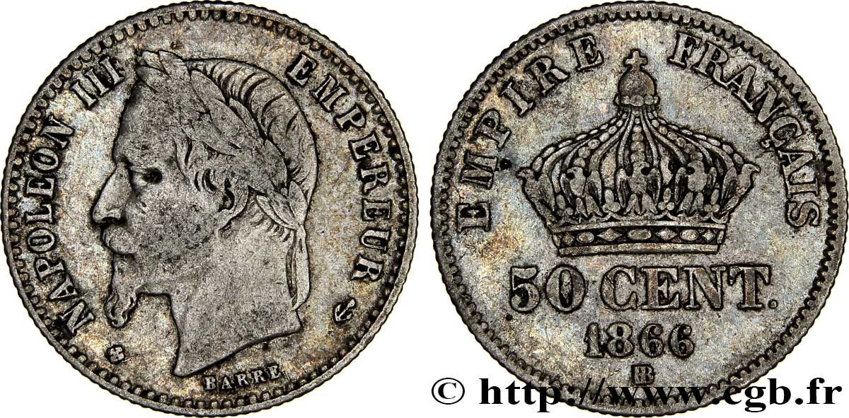 50 centimes Napoléon III, tête laurée 1864 Strasbourg F.188/3 S30 