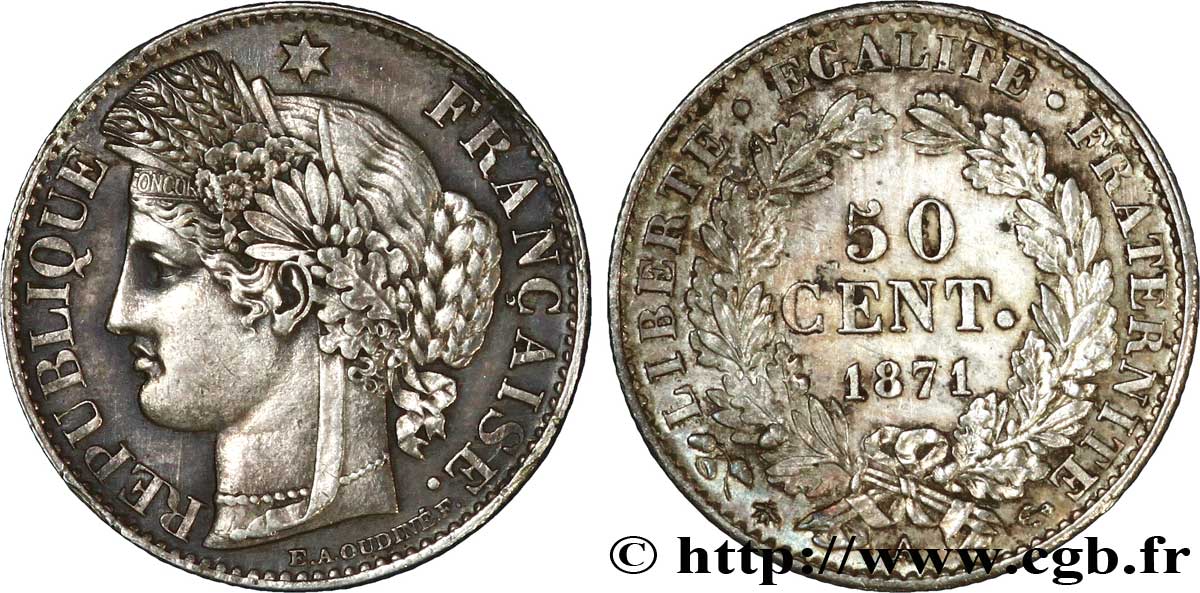 50 centimes Cérès, IIIe République 1871 Paris F.189/1 EBC58 