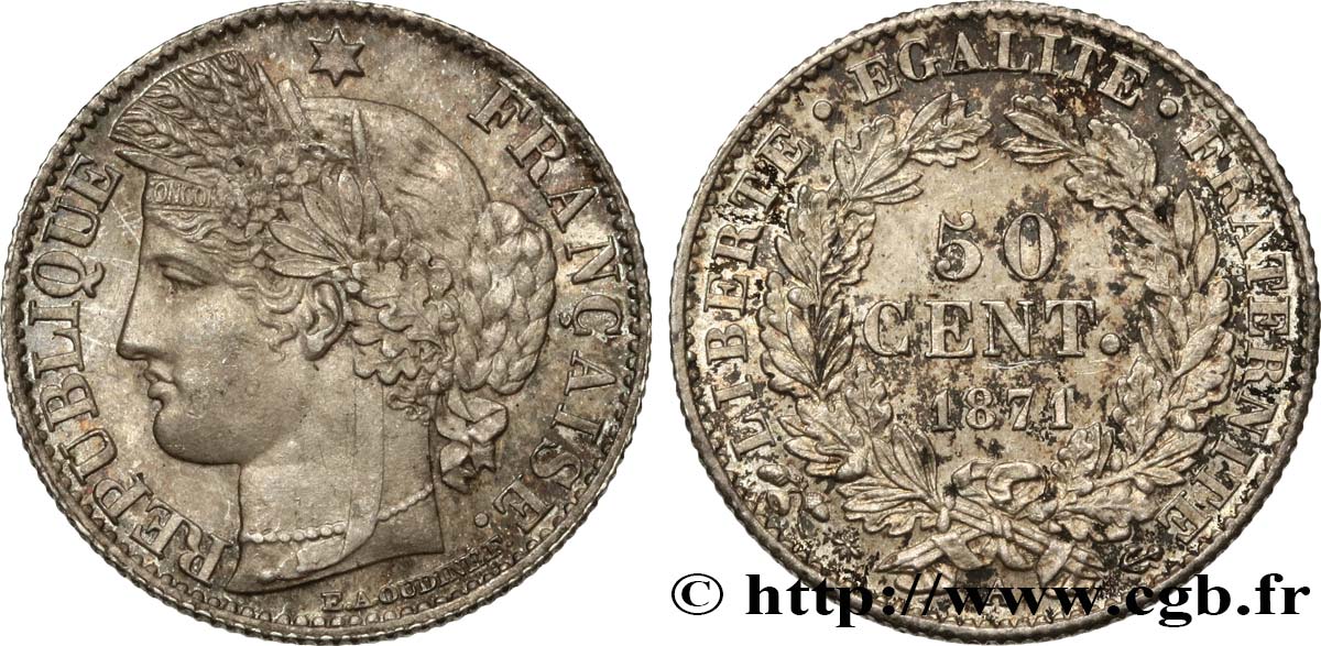 50 centimes Cérès, IIIe République 1871 Paris F.189/1 MS63 