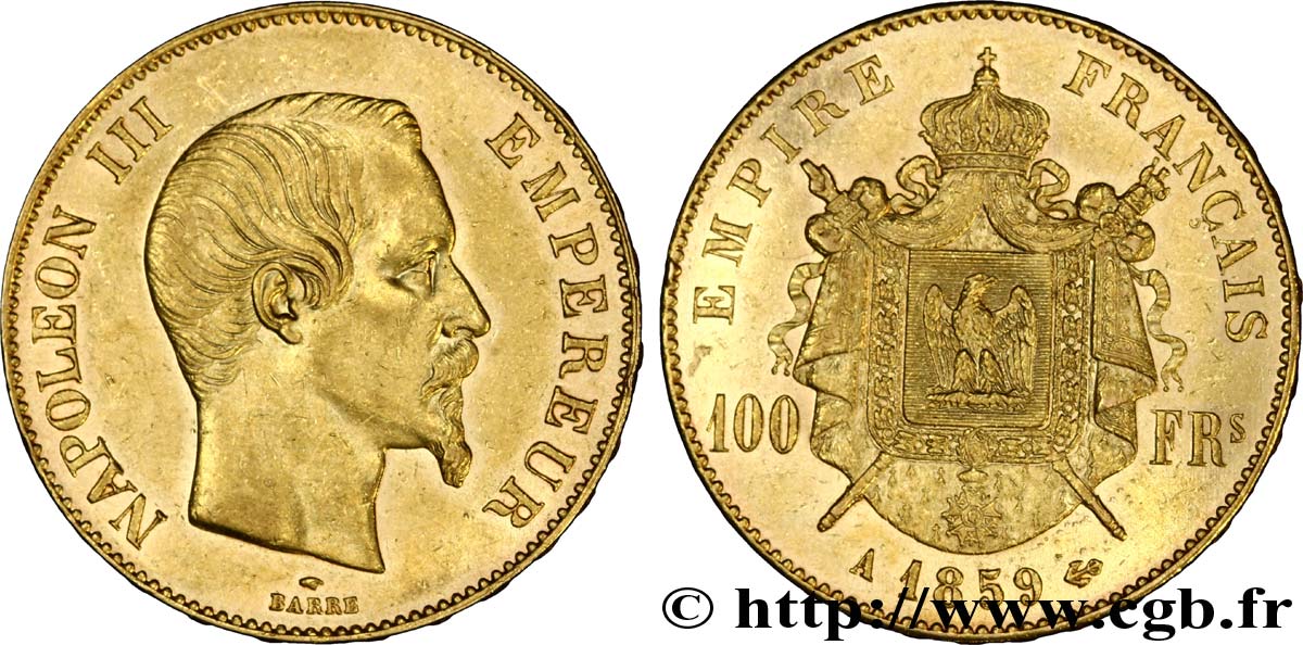 100 francs or Napoléon III, tête nue 1859 Paris F.550/7 TTB45 