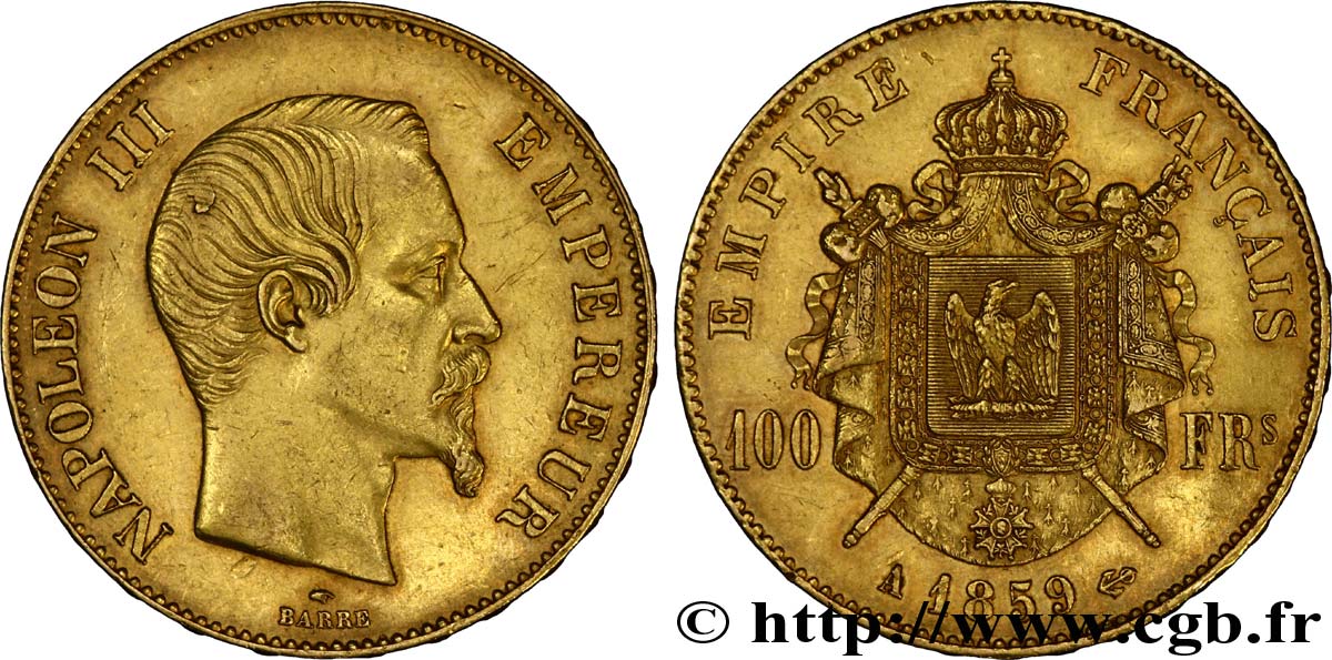 100 francs or Napoléon III, tête nue 1859 Paris F.550/7 TTB48 