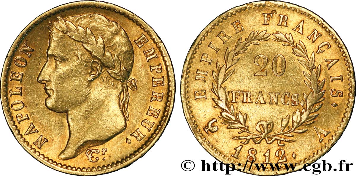 20 francs or Napoléon tête laurée, Empire français 1812 Paris F.516/22 BB50 