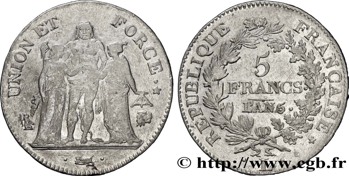 5 francs Union et Force, Union serré, seulement gland extérieur 1798 Bayonne F.288/68 S35 