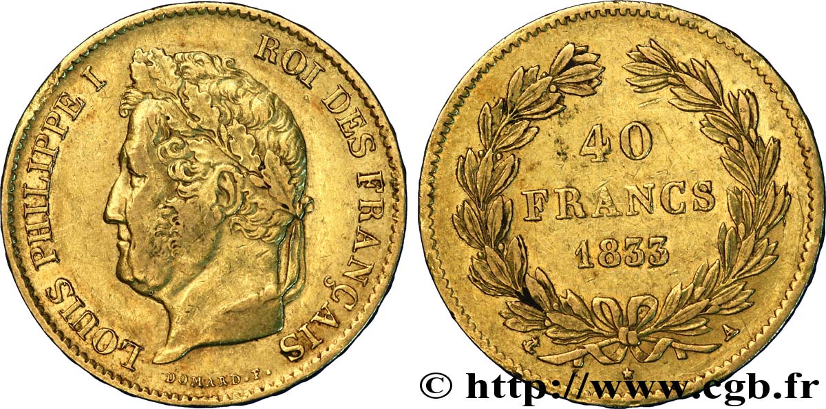 40 francs or Louis-Philippe 1833 Paris F.546/5 XF42 