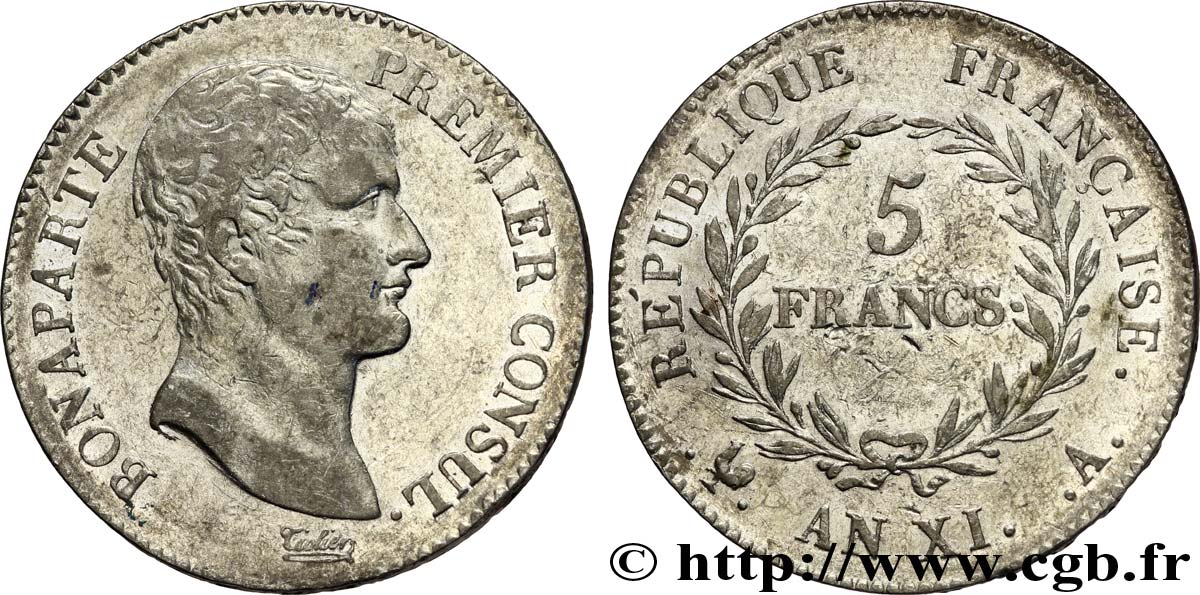 5 francs Bonaparte Premier Consul 1803 Paris F.301/1 XF42 
