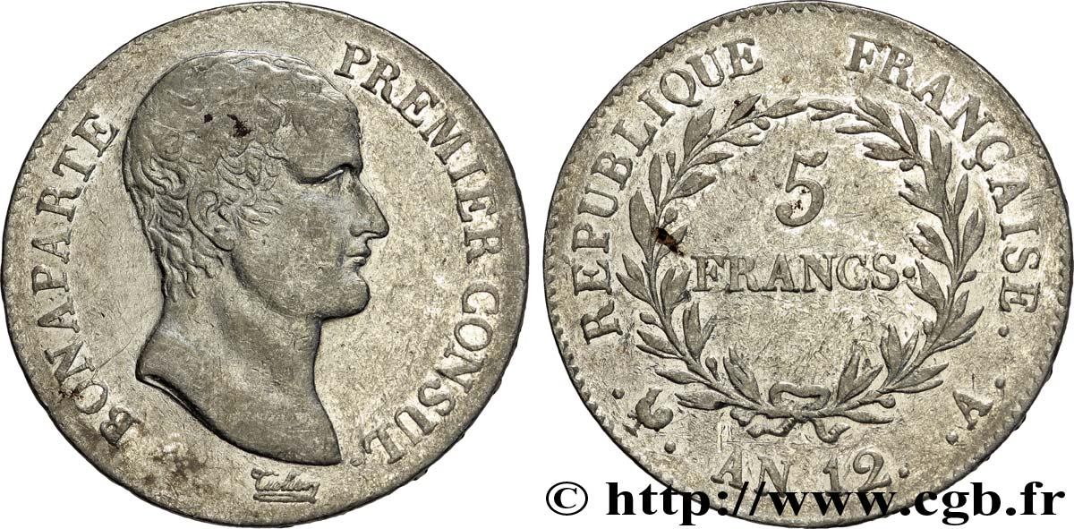 5 francs Bonaparte Premier Consul 1804 Paris F.301/9 MBC40 