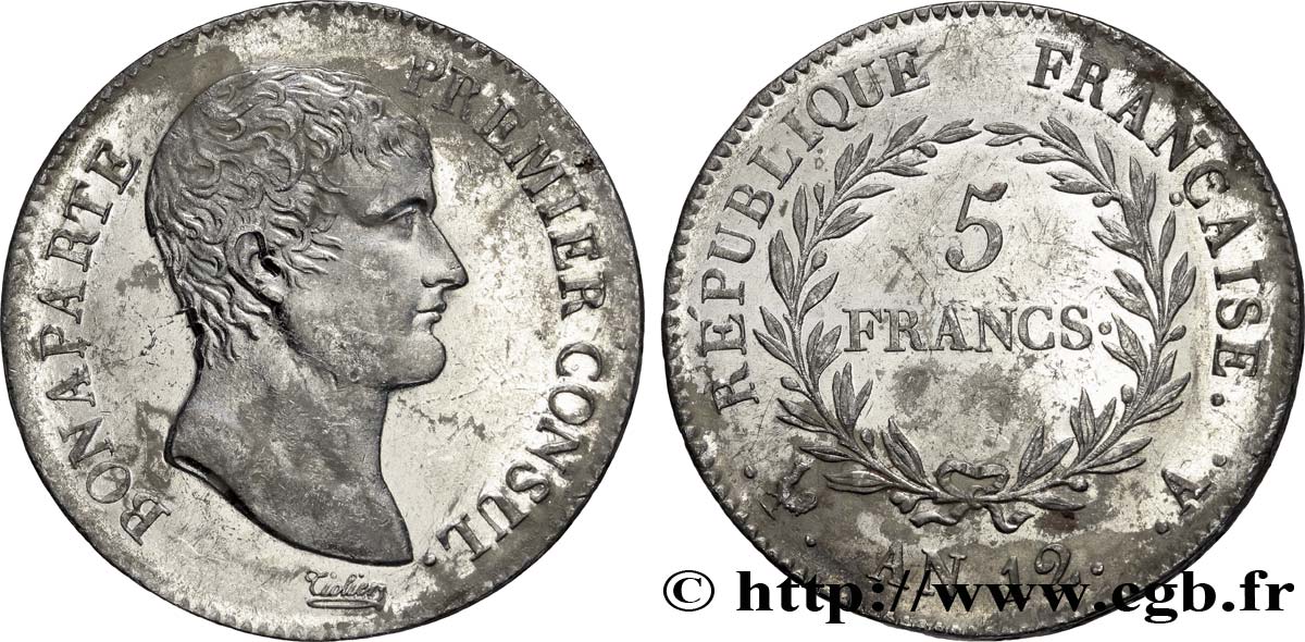 5 francs Bonaparte Premier Consul 1804 Paris F.301/9 AU58 