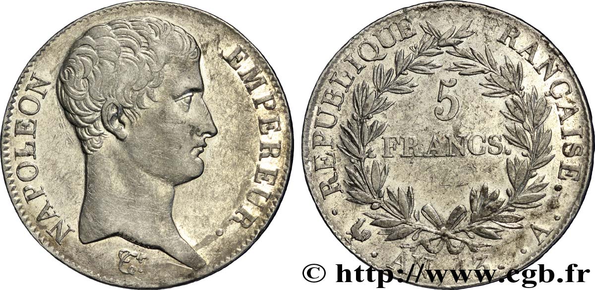 5 francs Napoléon Empereur, Calendrier révolutionnaire 1805 Paris F.303/2 MBC45 