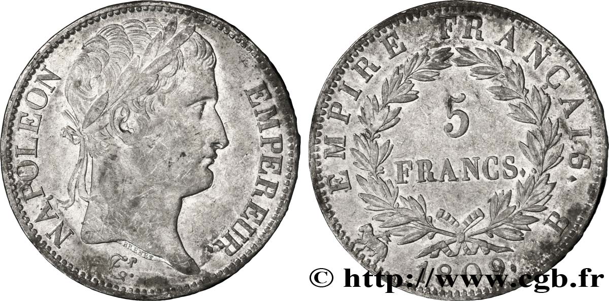 5 francs Napoléon Empereur, Empire français 1809 Rouen F.307/2 TTB45 