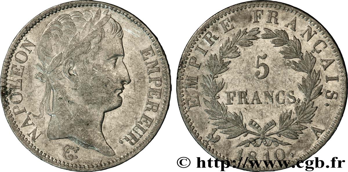 5 francs Napoléon Empereur, Empire français 1810 Paris F.307/14 XF42 