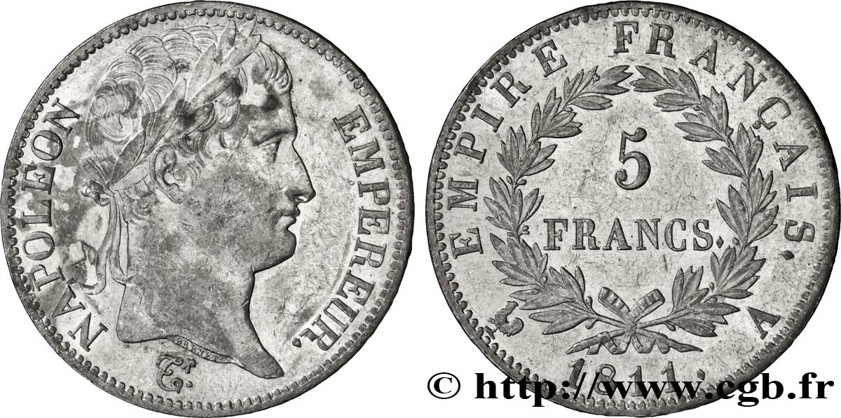 5 francs Napoléon Empereur, Empire français 1811 Paris F.307/27 AU53 