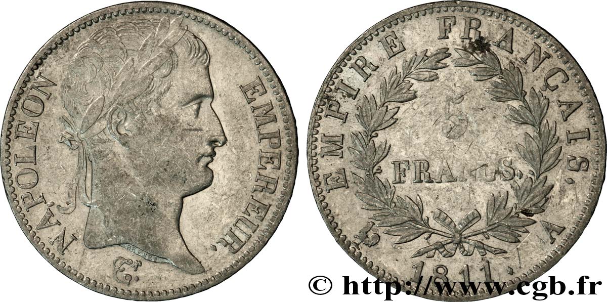 5 francs Napoléon Empereur, Empire français 1811 Paris F.307/27 XF42 
