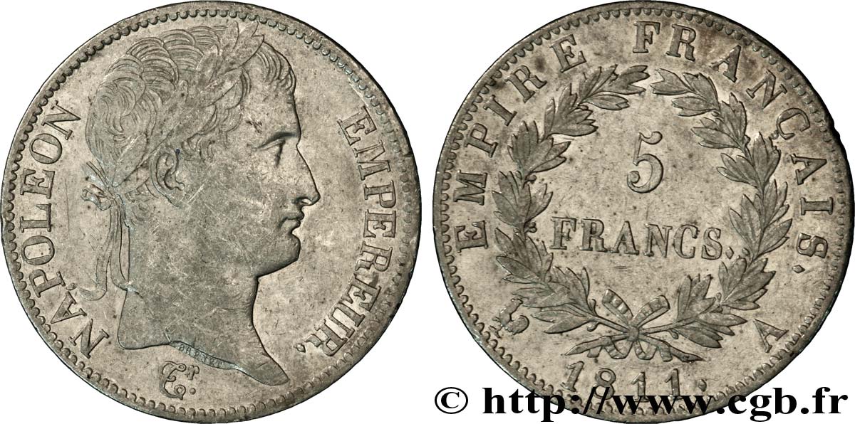 5 francs Napoléon Empereur, Empire français 1811 Paris F.307/27 VF35 