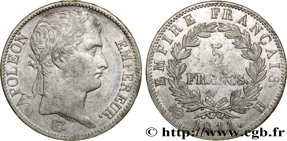 5 francs Napoléon Empereur, Empire français 1811 La Rochelle F.307/31 TTB45 