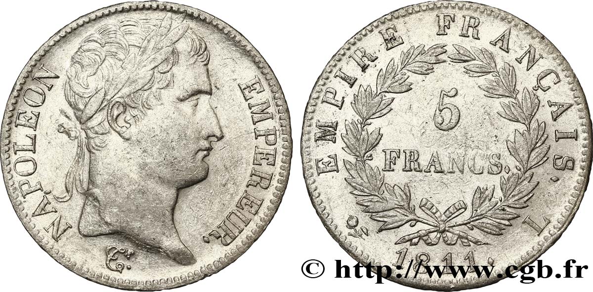 5 francs Napoléon Empereur, Empire français 1811 Bayonne F.307/34 XF45 