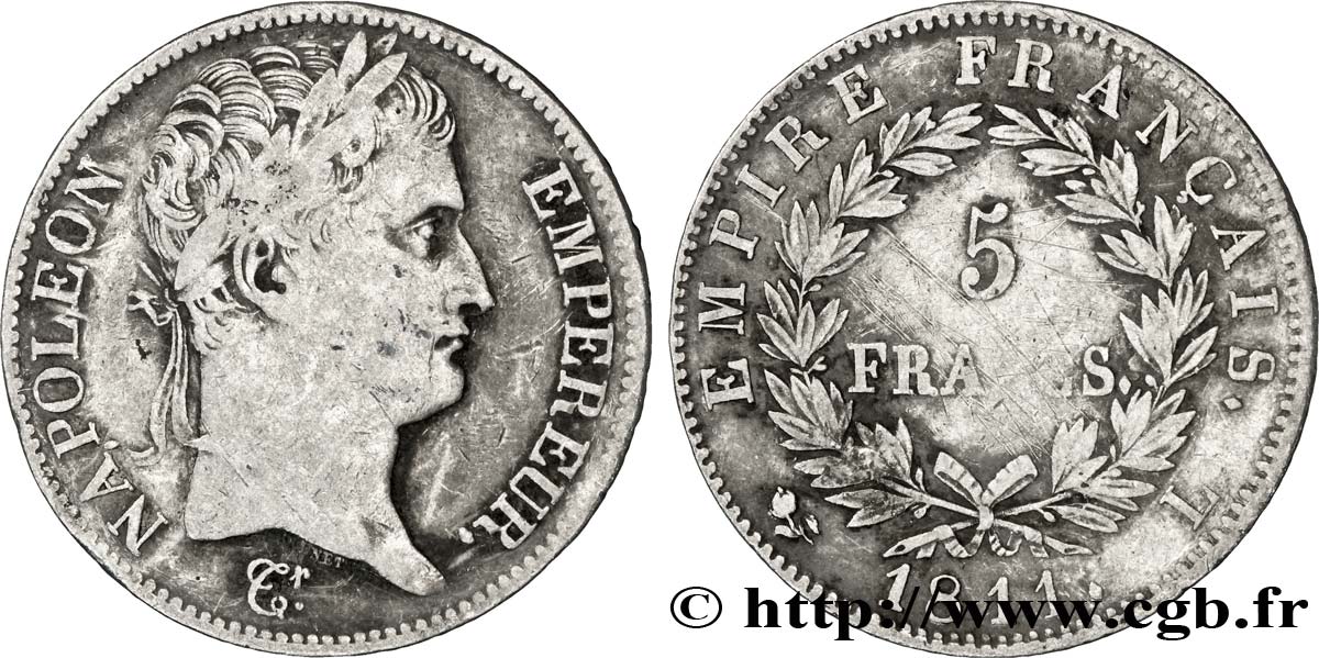 5 francs Napoléon Empereur, Empire français 1811 Bayonne F.307/34 TB30 