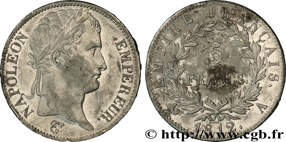 5 francs Napoléon Empereur, Empire français 1812 Paris F.307/41 XF45 