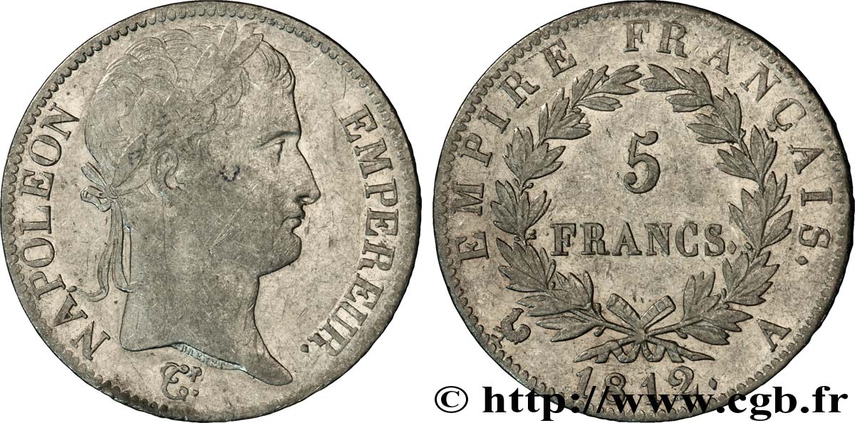 5 francs Napoléon Empereur, Empire français 1812 Paris F.307/41 MB30 