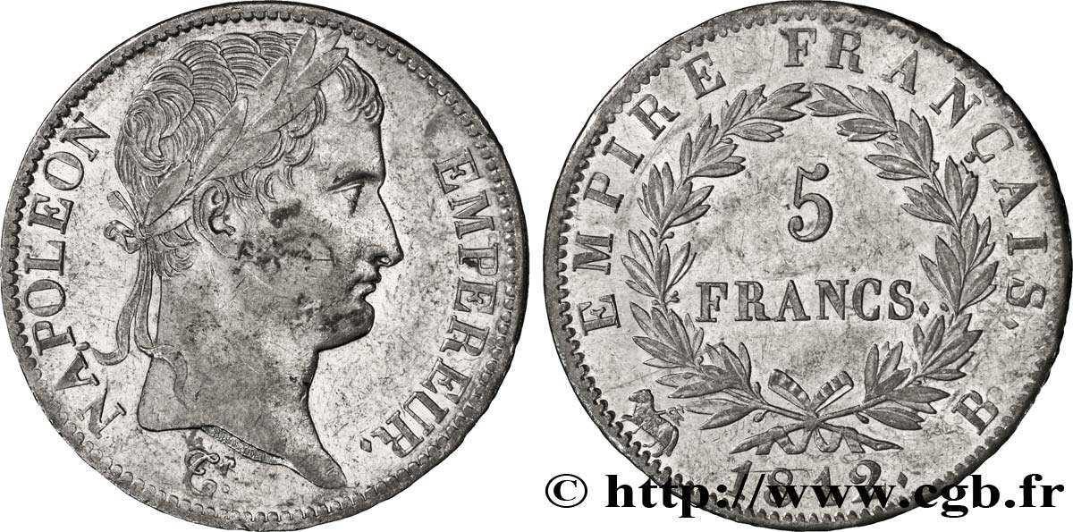 5 francs Napoléon Empereur, Empire français 1812 Rouen F.307/42 SUP55 