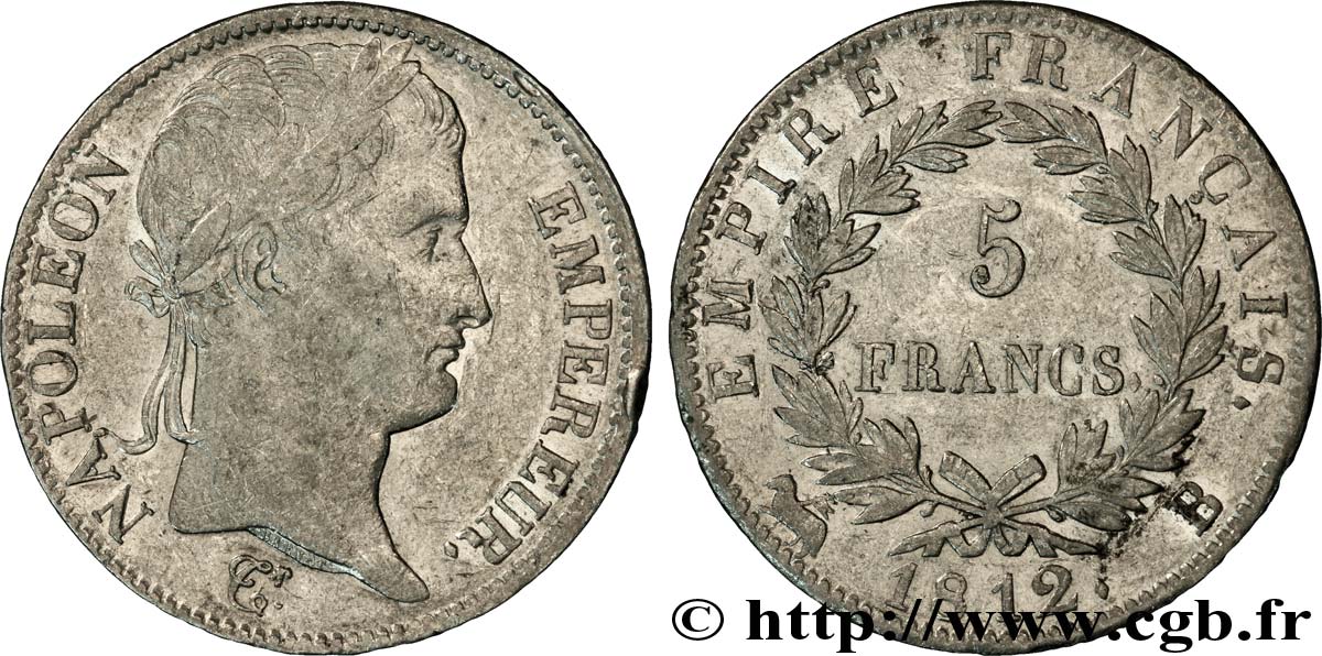 5 francs Napoléon Empereur, Empire français 1812 Rouen F.307/42 TTB42 