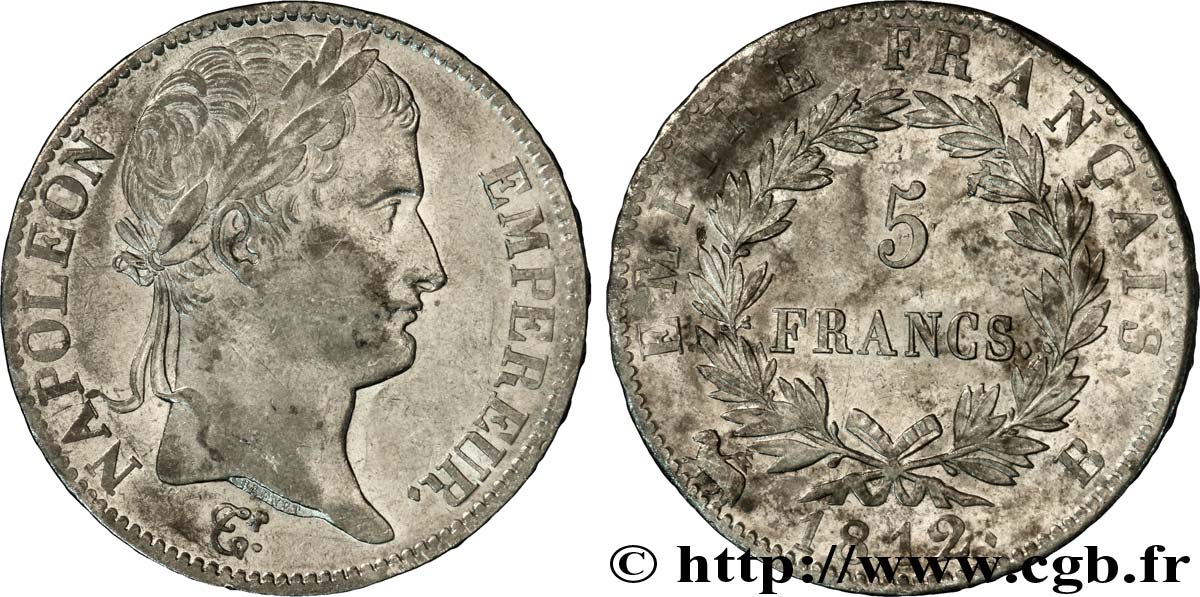 5 francs Napoléon Empereur, Empire français 1812 Rouen F.307/42 TTB48 